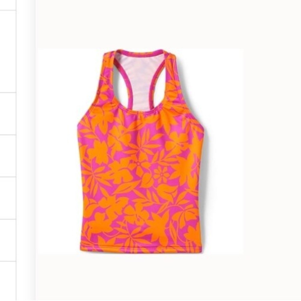 NEW Lands' End Pink & Orange Floral Tankini Swimsuit Top, Girls Size‎ 2